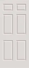 White six-panel raised panel interior door