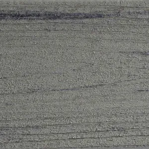 Gray composite decking color sample with dark streaks and wood-grain texture