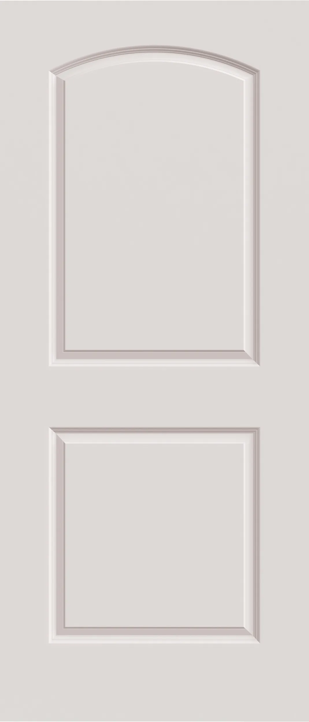 White two-panel interior door with an arched top panel