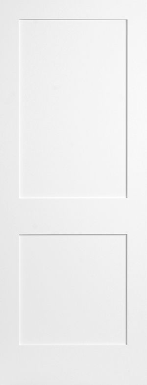 Bright white two-panel interior door with square flat panels