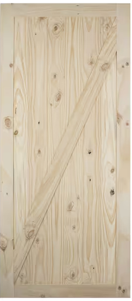Knotty light wood plank door with a Z-brace