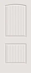 White two-panel interior door with arched top and V-grooved panels