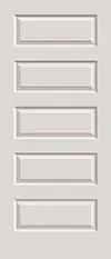 White interior door with five stacked horizontal panels