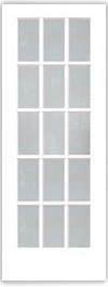 White interior door with fifteen frosted glass lites