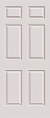 White six-panel raised panel interior door